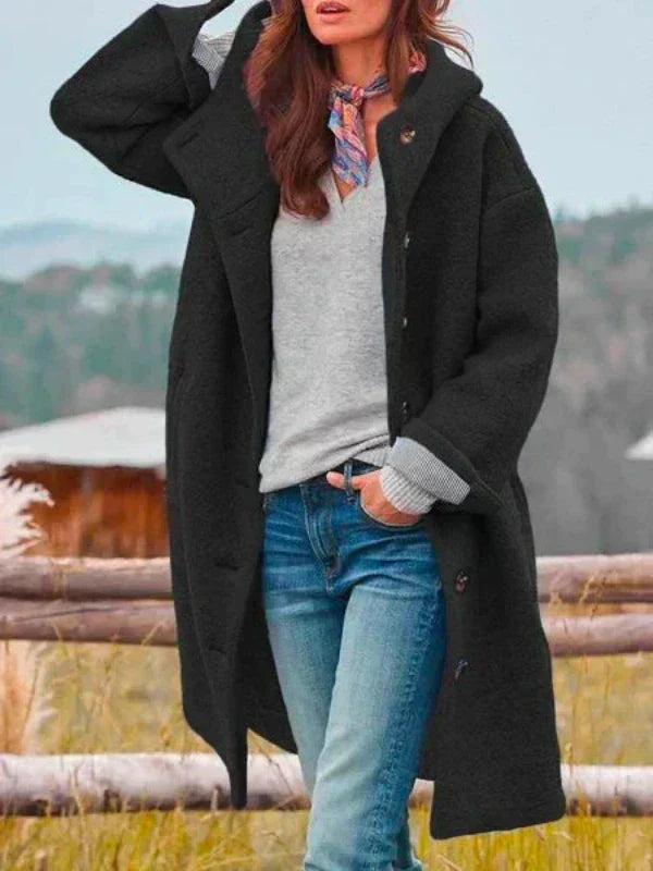 Alisse – Langer Button-Up Teddy-Mantel für Frauen
