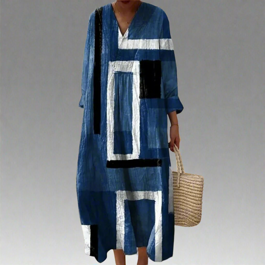 Monique™ | Abstraktes Marineblaues Lockeres Maxi-Kleid