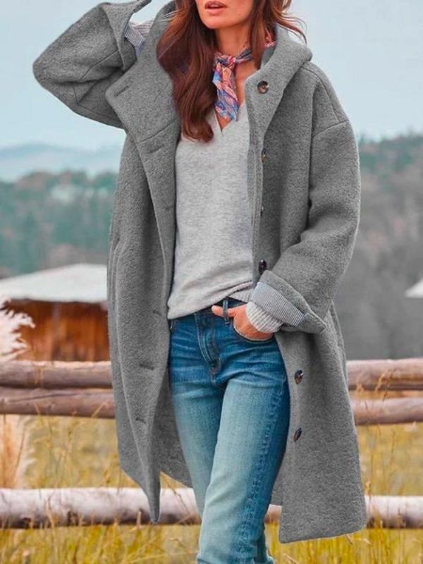 Alisse – Langer Button-Up Teddy-Mantel für Frauen